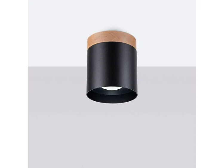 Plafonnier Rif Scandinave En Bois/Aluminium - 1 Sources Lumineuses - L.12 X H.14 Cm - Noir/Bois Naturel