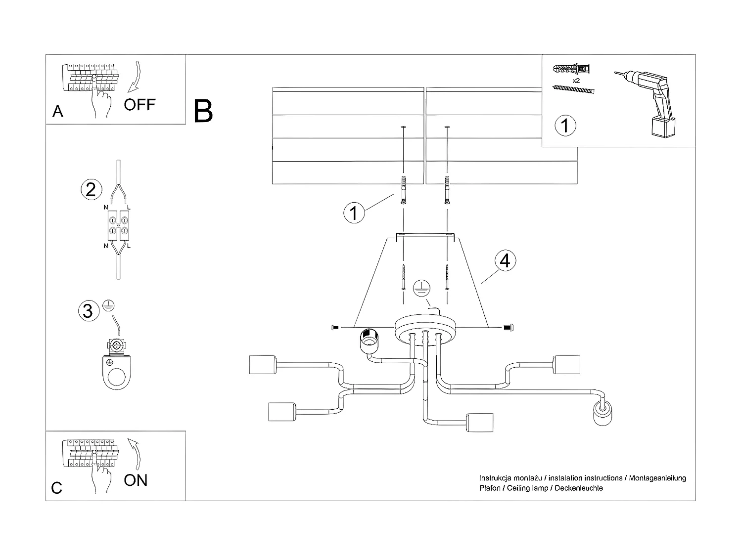 Plafondlampen Vector Industrieel Van  - 6 Lichtbronnen - L.80 X H.15,5 Cm - Wit