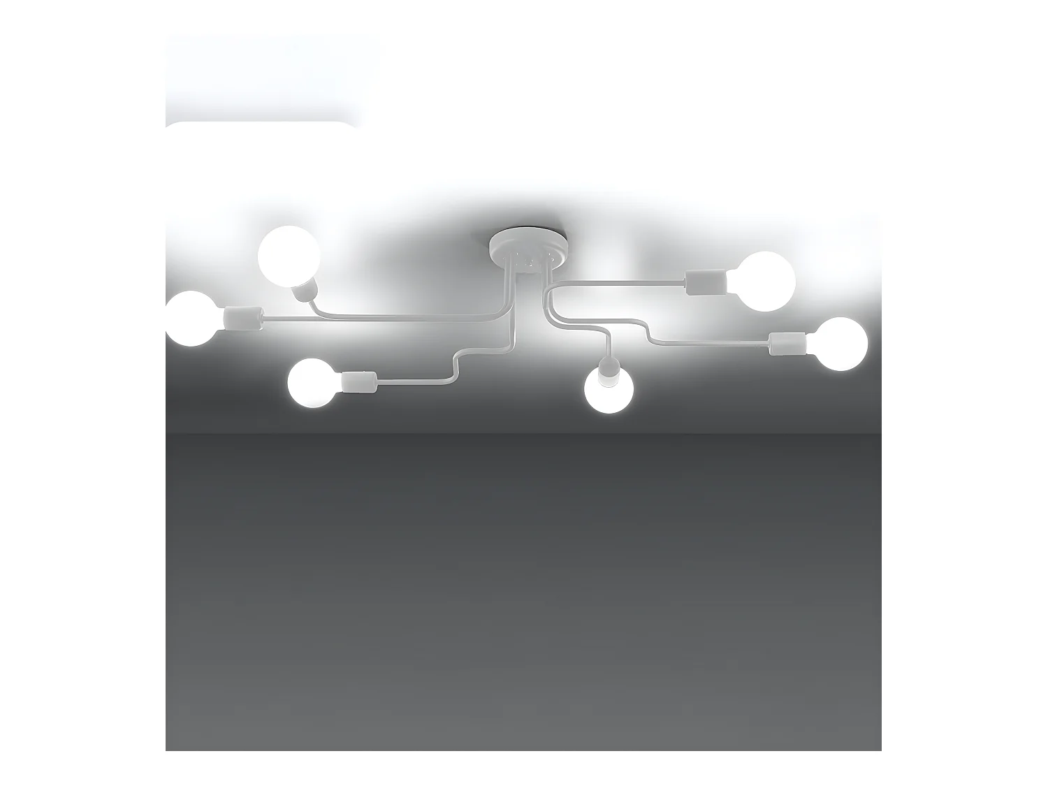 Lampade Da Soffitto Vector Industriale Di Acciaio - 6 Sorgenti Luminose - L.80 X A.15,5 Cm - Bianco