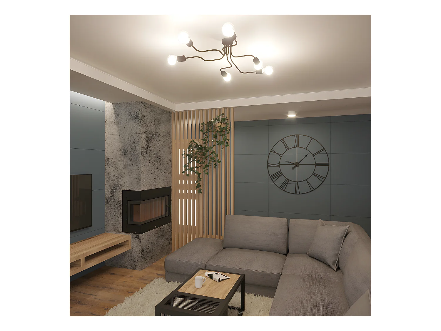 Lampade Da Soffitto Vector Industriale Di Acciaio - 6 Sorgenti Luminose - L.80 X A.15,5 Cm - Bianco