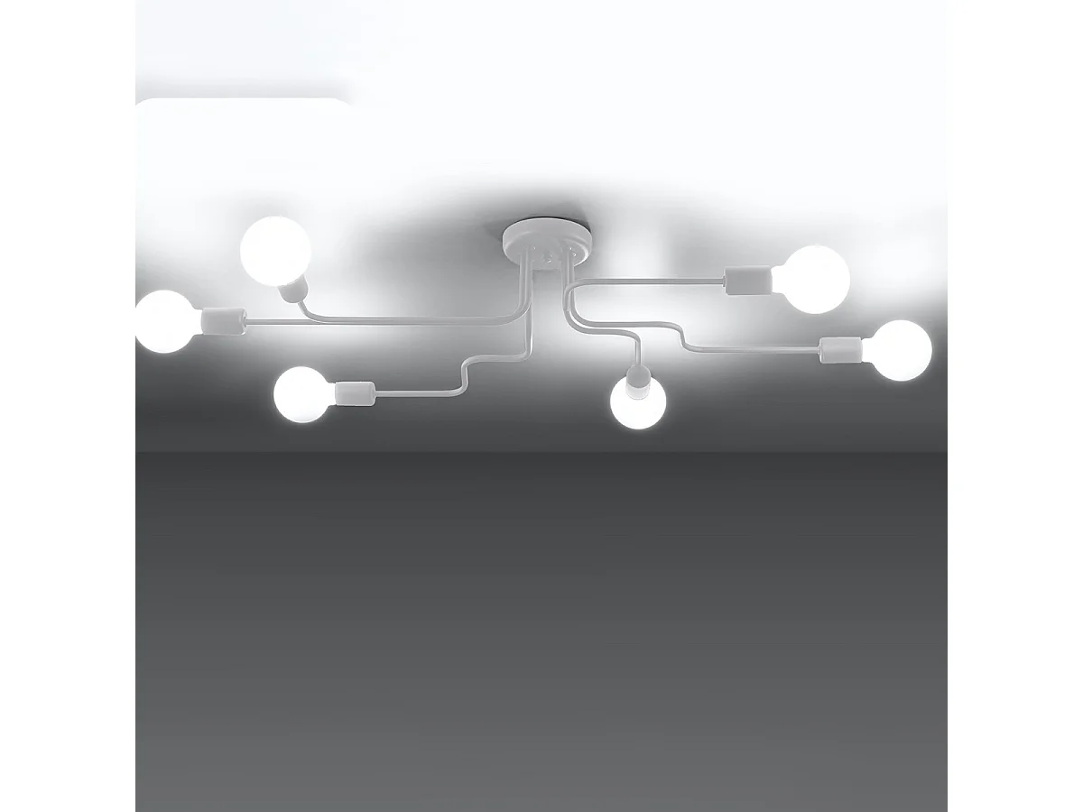 Plafonnier Vector Industriel En Acier - 6 Sources Lumineuses - L.80 X H.15,5 Cm - Blanc