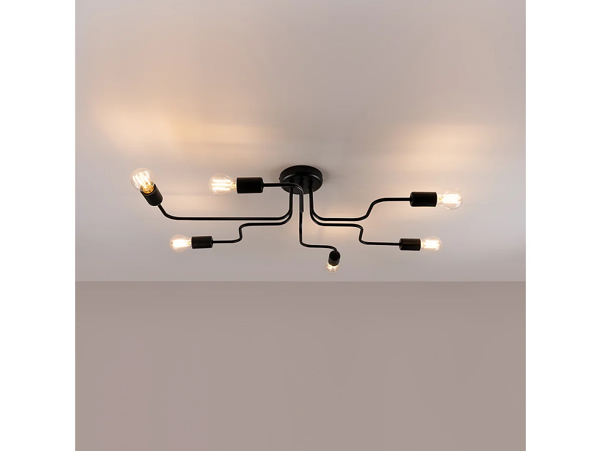 Deckenlampen Vector Industriell Aus  Stahl - 6 Lichtquellen - L.80 X H. Cm - Schwarz