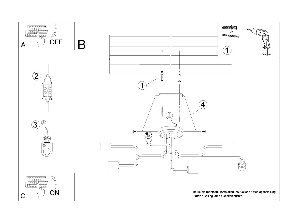 Plafondlampen Vector Industrieel Van  - 6 Lichtbronnen - L.80 X H.15,5 Cm - Zwart