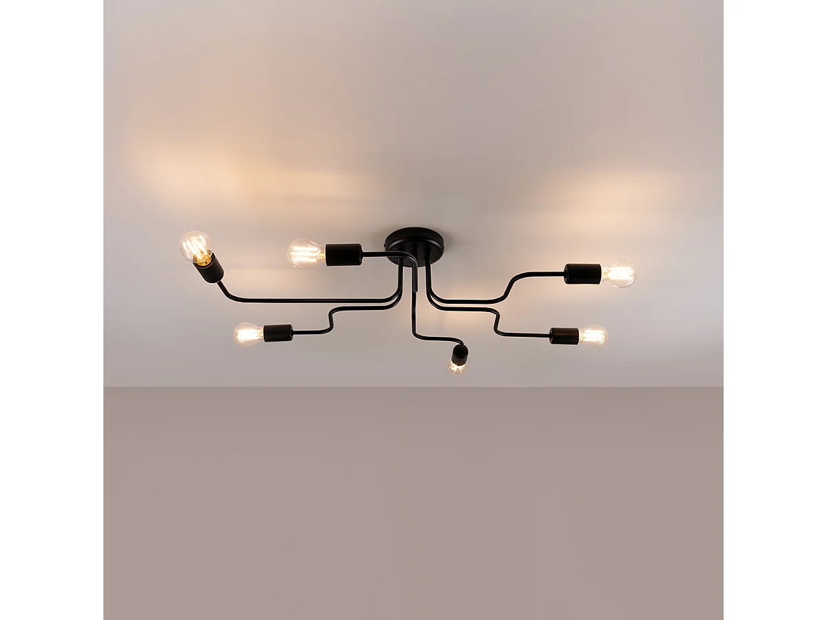 Plafondlamp VECTOR industrieel van  - 6 lichtbronnen - L.80 x H.15,5 cm - zwart