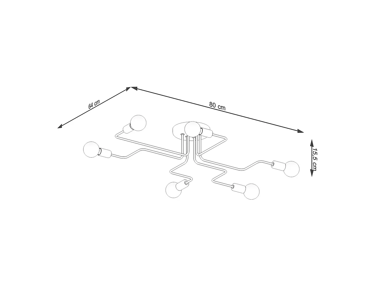 Plafondlamp VECTOR industrieel van  - 6 lichtbronnen - L.80 x H.15,5 cm - zwart
