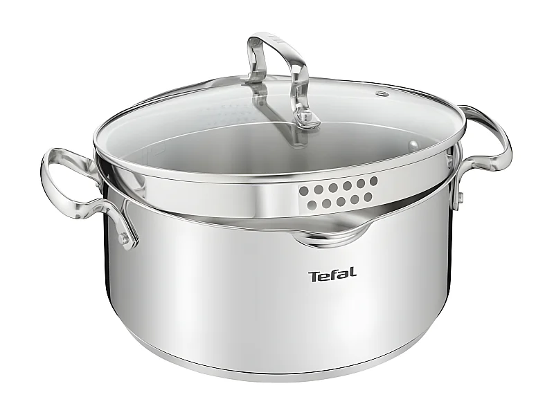 TEFAL Duetto+ Faitout 18 cm, Induction, Acier inoxydable haute qualité, Garantie 10 ans, Poignées rivetées, Couvercle verre