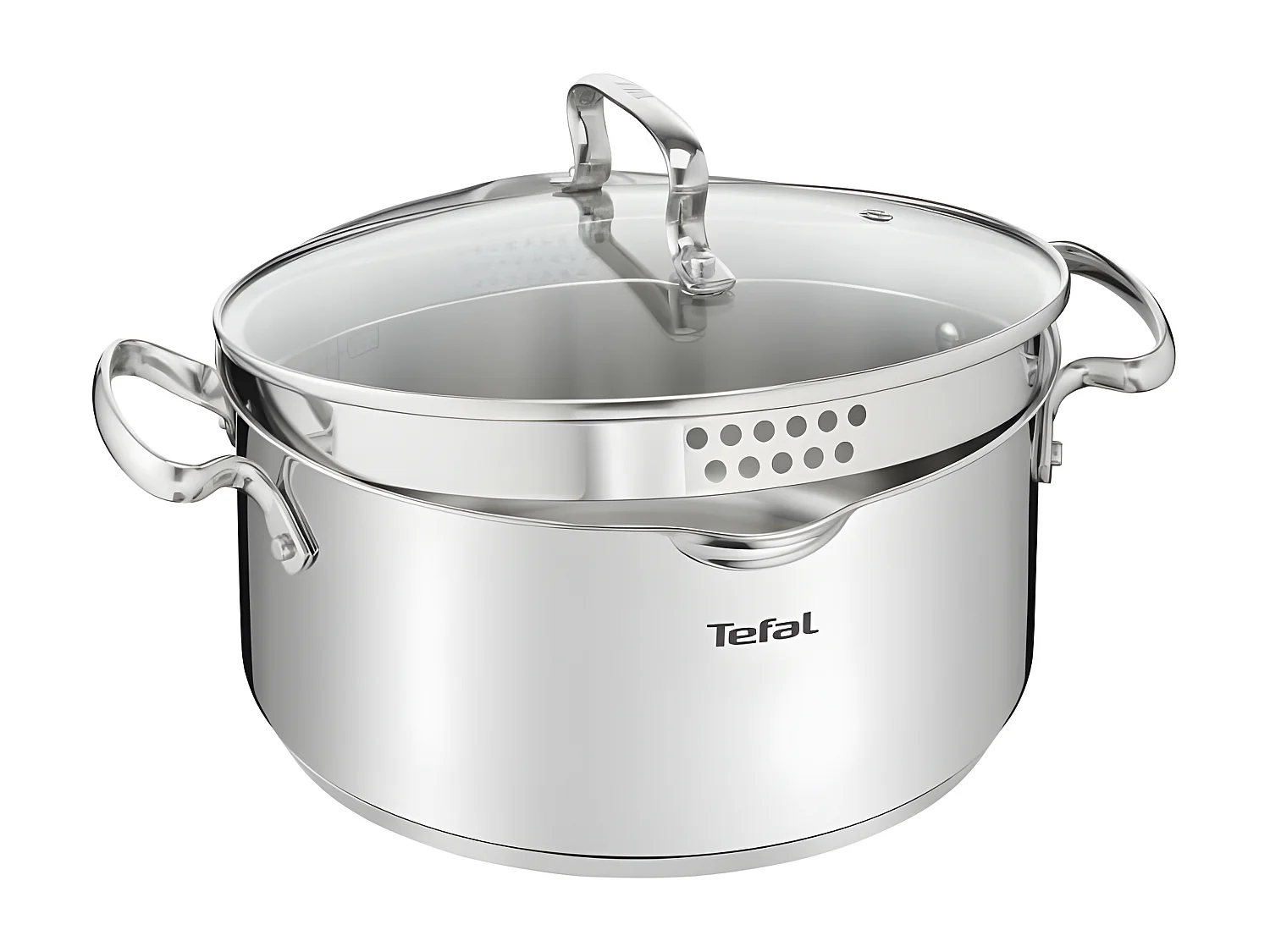 TEFAL Duetto+ Faitout 18 cm, Induction, Acier inoxydable haute qualité, Garantie 10 ans, Poignées rivetées, Couvercle verre