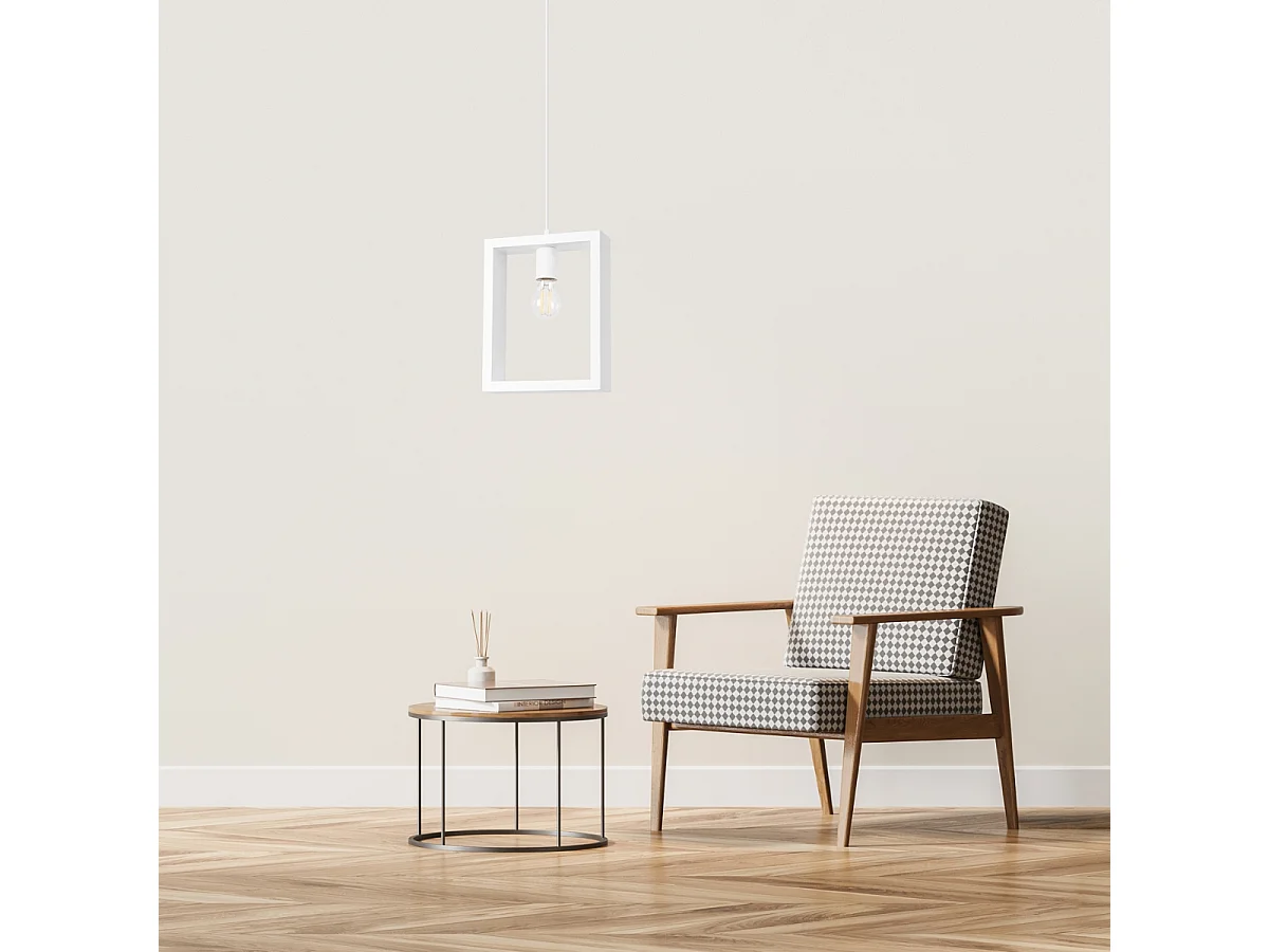 Lampe Suspendues Aries Scandinave En Acier/Bois - 1 Sources Lumineuses - L.24 X H.133 Cm - Blanc