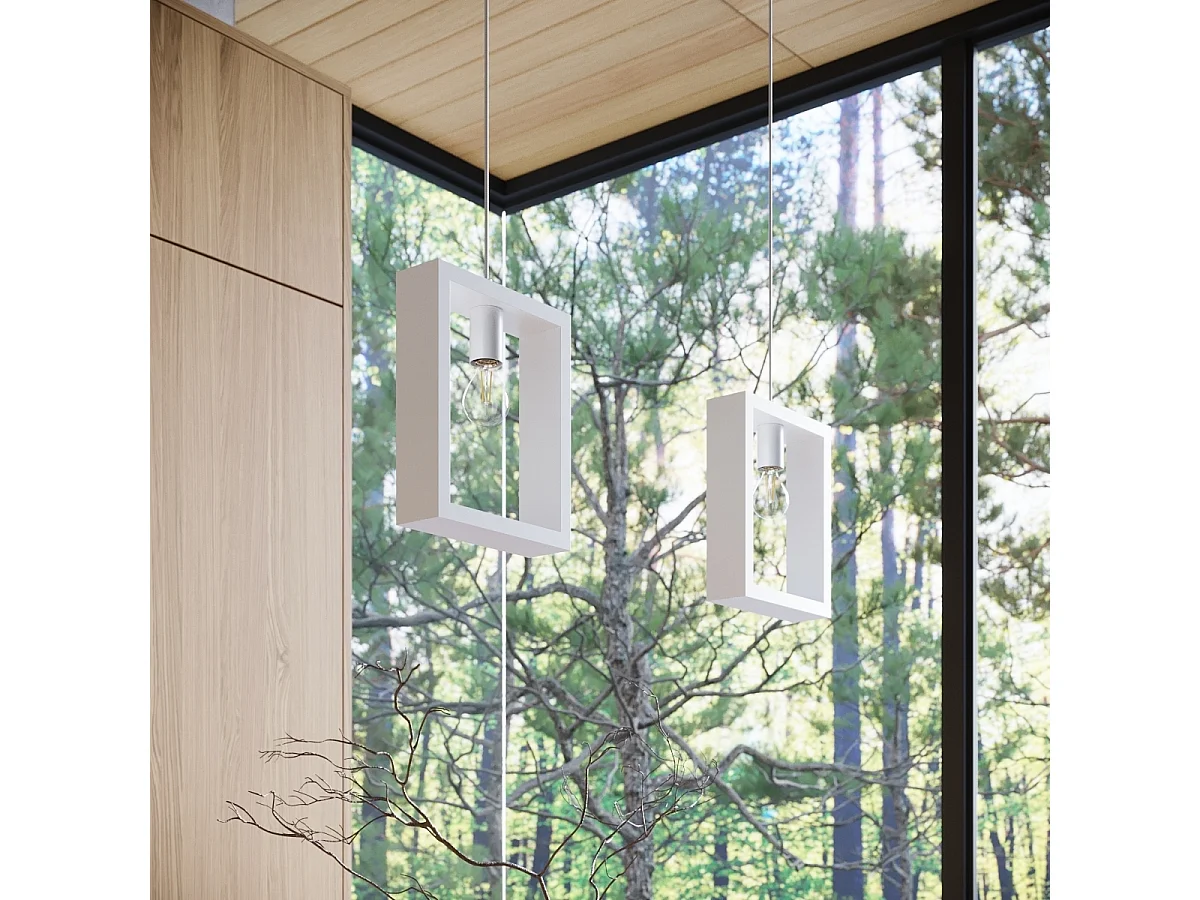 Lampe Suspendues Aries Scandinave En Acier/Bois - 1 Sources Lumineuses - L.24 X H.133 Cm - Blanc