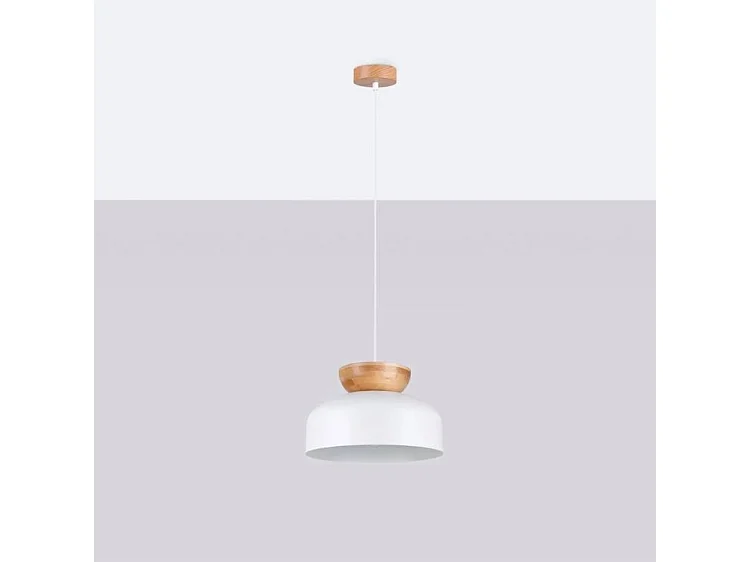 Pendelleuchten Marion Skandinavisch Aus  Holz/Stahl - 1 Lichtquellen - L.29,5 X H. Cm - Weiß/Naturholz