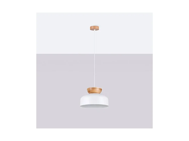 Pendentif Marion Scandinave En Bois/Acier - 1 Sources Lumineuses - L.29,5 X H.130 Cm - Blanc/Bois Naturel