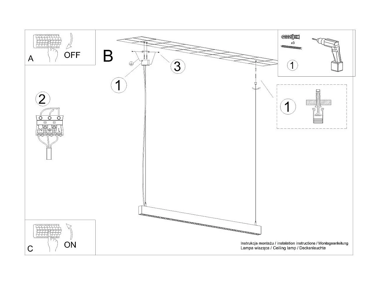 Hanglampen Soren Modern Van  - 1 Lichtbronnen - L.120 X H.170 Cm - Zwart
