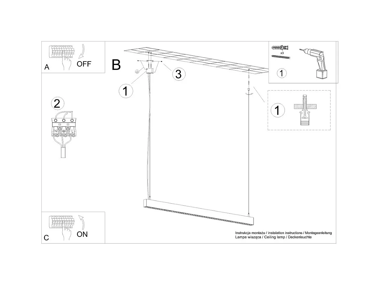 Lampes Suspendues Soren Moderne En Aluminium - 1 Sources Lumineuses - L.120 X H.170 Cm - Noir