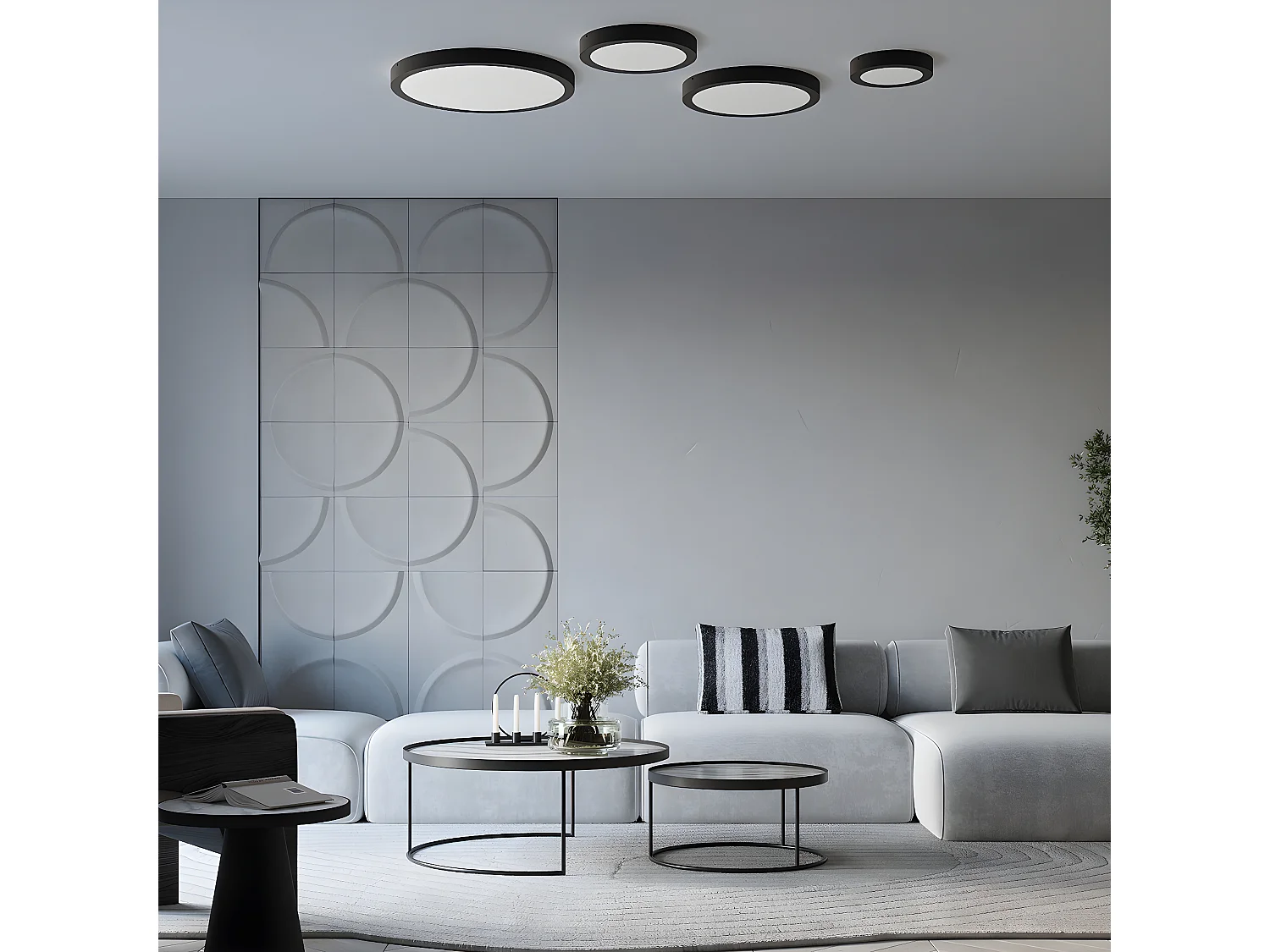 Plafonniers Onyx Minimaliste En Aluminium - 1 Sources Lumineuses - L.60 X H.6 Cm - Noir