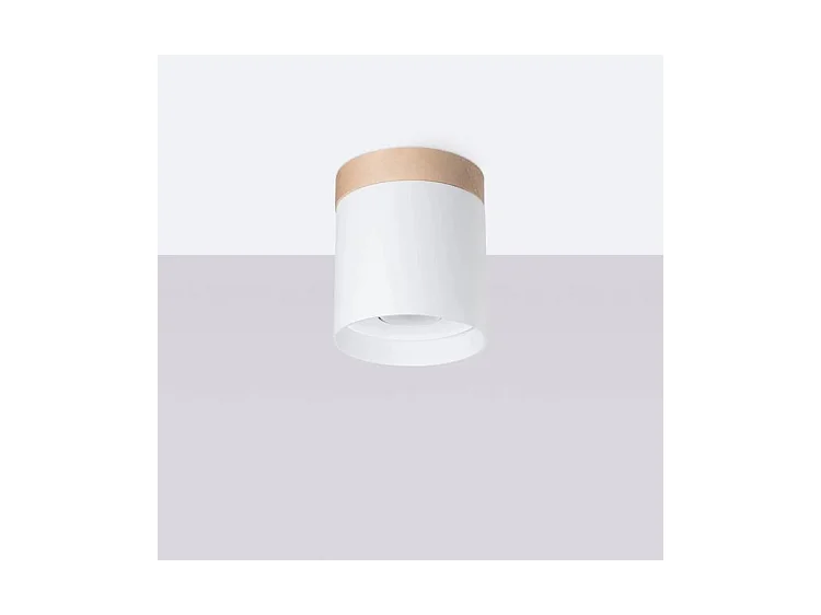 Plafonnier Rif Scandinave En Bois/Aluminium - 1 Sources Lumineuses - L.12 X H.14 Cm - Blanc/Bois Naturel