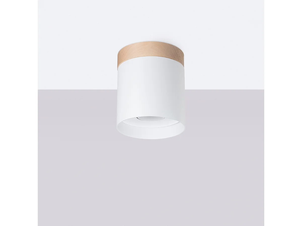 Plafonnier Rif Scandinave En Bois/Aluminium - 1 Sources Lumineuses - L.12 X H.14 Cm - Blanc/Bois Naturel