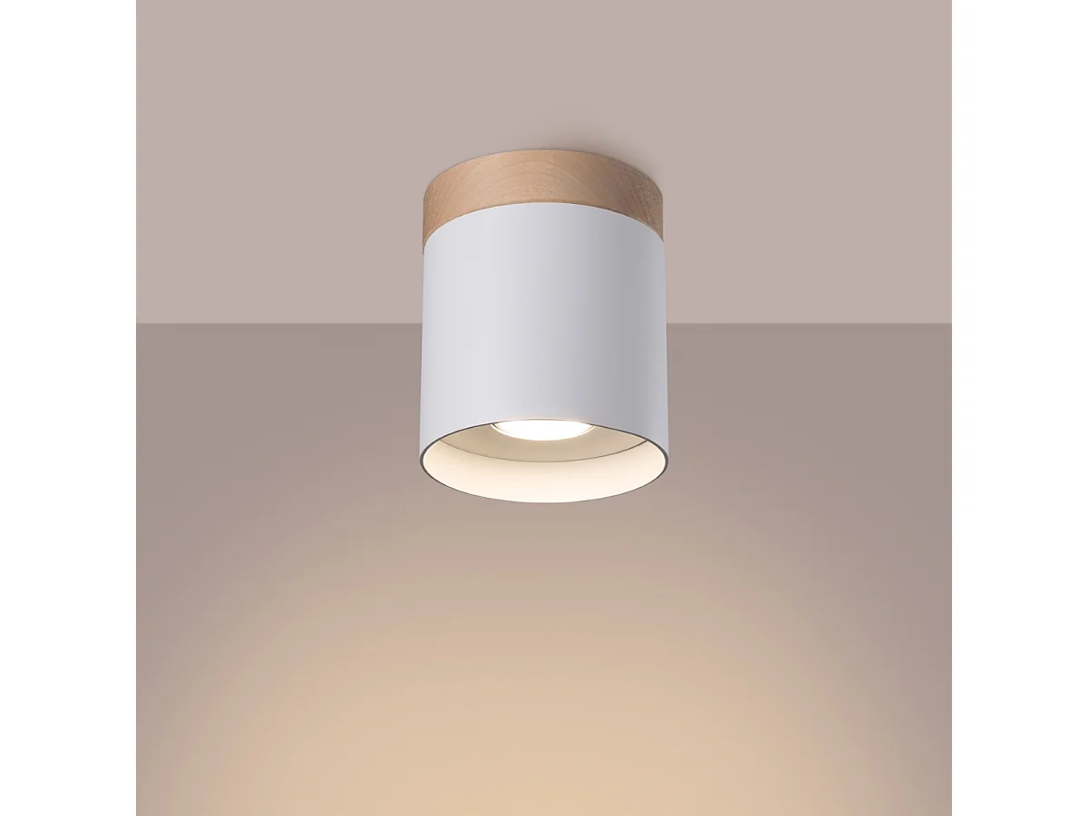 Plafonnier Rif Scandinave En Bois/Aluminium - 1 Sources Lumineuses - L.12 X H.14 Cm - Blanc/Bois Naturel