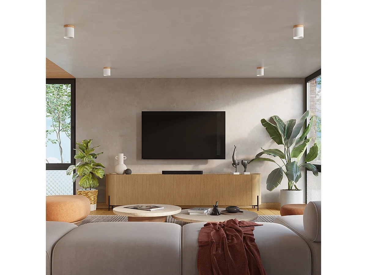 Plafonnier Rif Scandinave En Bois/Aluminium - 1 Sources Lumineuses - L.12 X H.14 Cm - Blanc/Bois Naturel