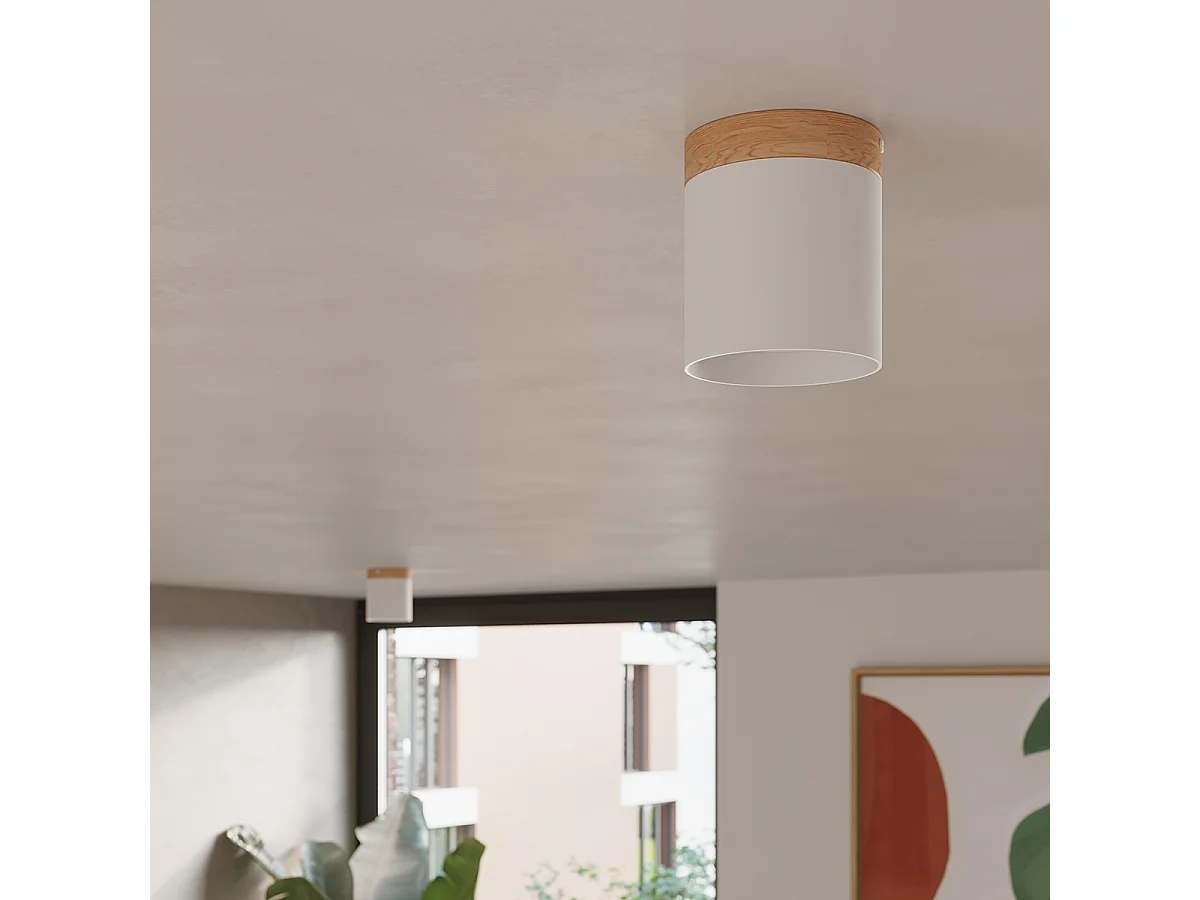 Plafonnier Rif Scandinave En Bois/Aluminium - 1 Sources Lumineuses - L.12 X H.14 Cm - Blanc/Bois Naturel