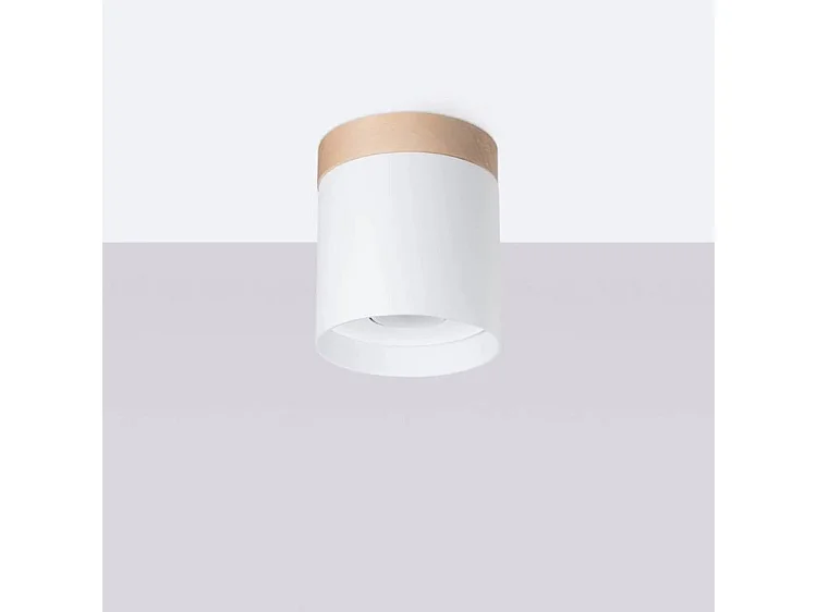 Plafonnier Rif Scandinave En Bois/Aluminium - 1 Sources Lumineuses - L.12 X H.14 Cm - Blanc/Bois Naturel
