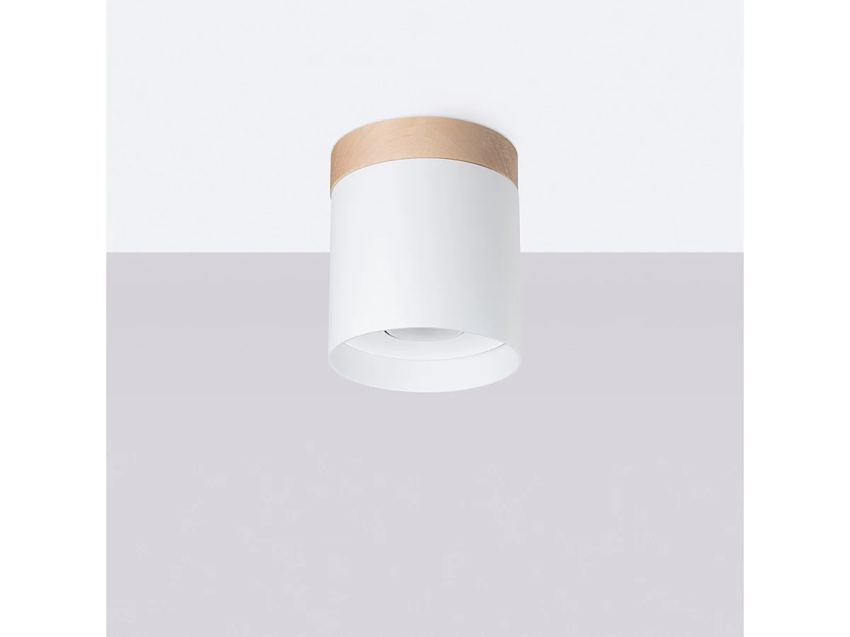 Plafonnier Rif Scandinave En Bois/Aluminium - 1 Sources Lumineuses - L.12 X H.14 Cm - Blanc/Bois Naturel
