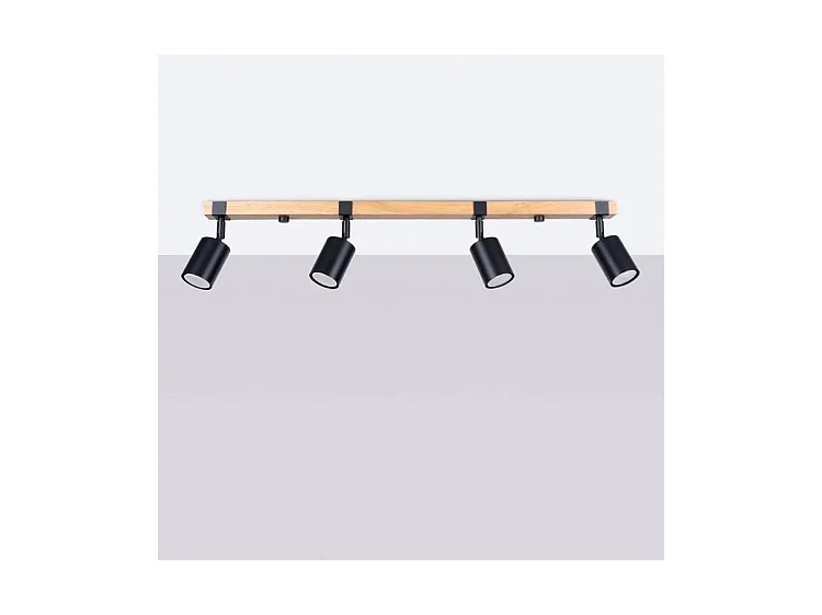 Plafondlampen Fager Scandinavisch Van  - 4 Lichtbronnen - L.88 X H.17,2 Cm - Zwart/Natuurlijk Hout