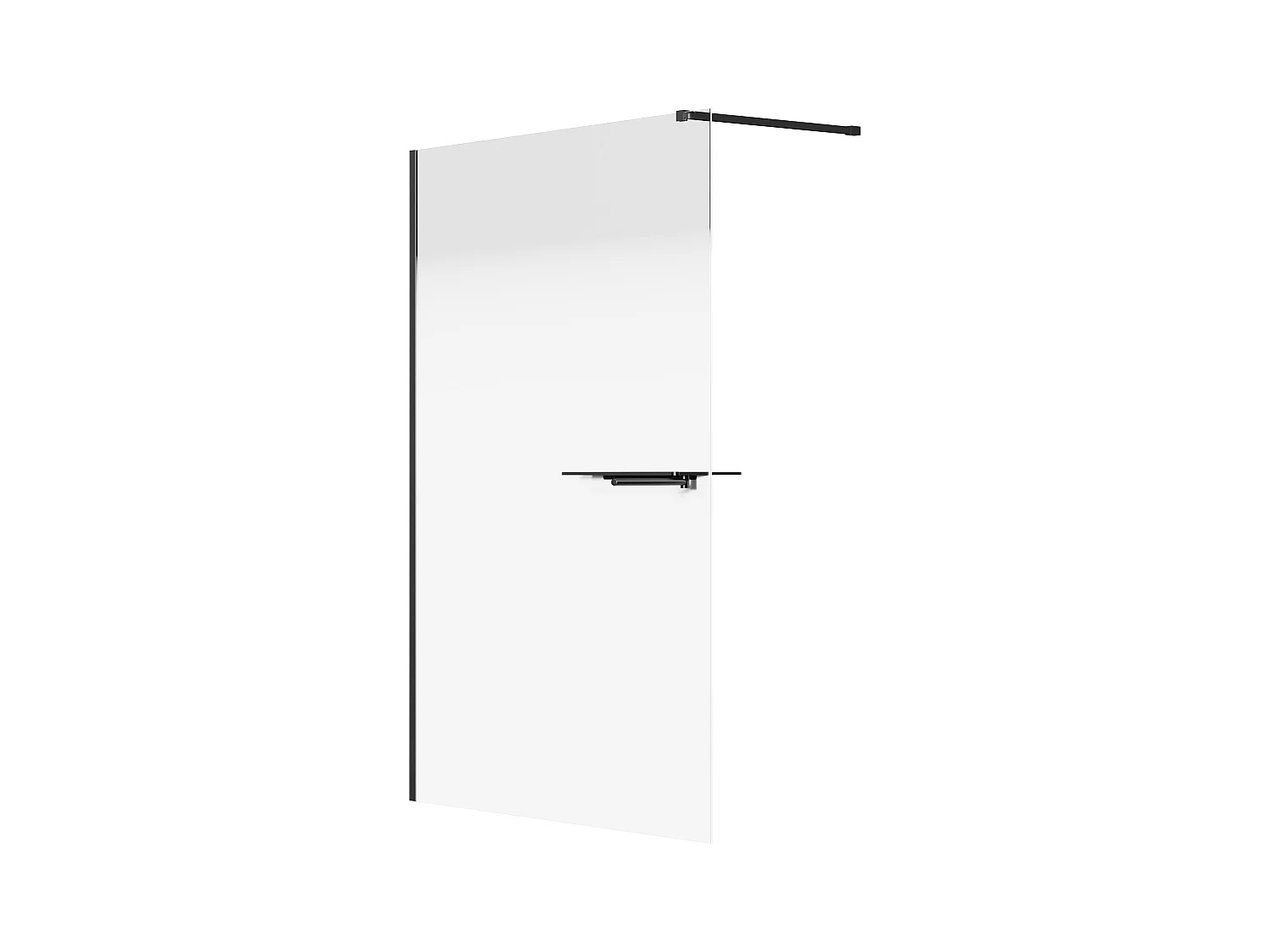 Paroi de douche à l'italienne brume avec porte serviette  et étagères - 140 x 200 cm - Noir mat - POMARO