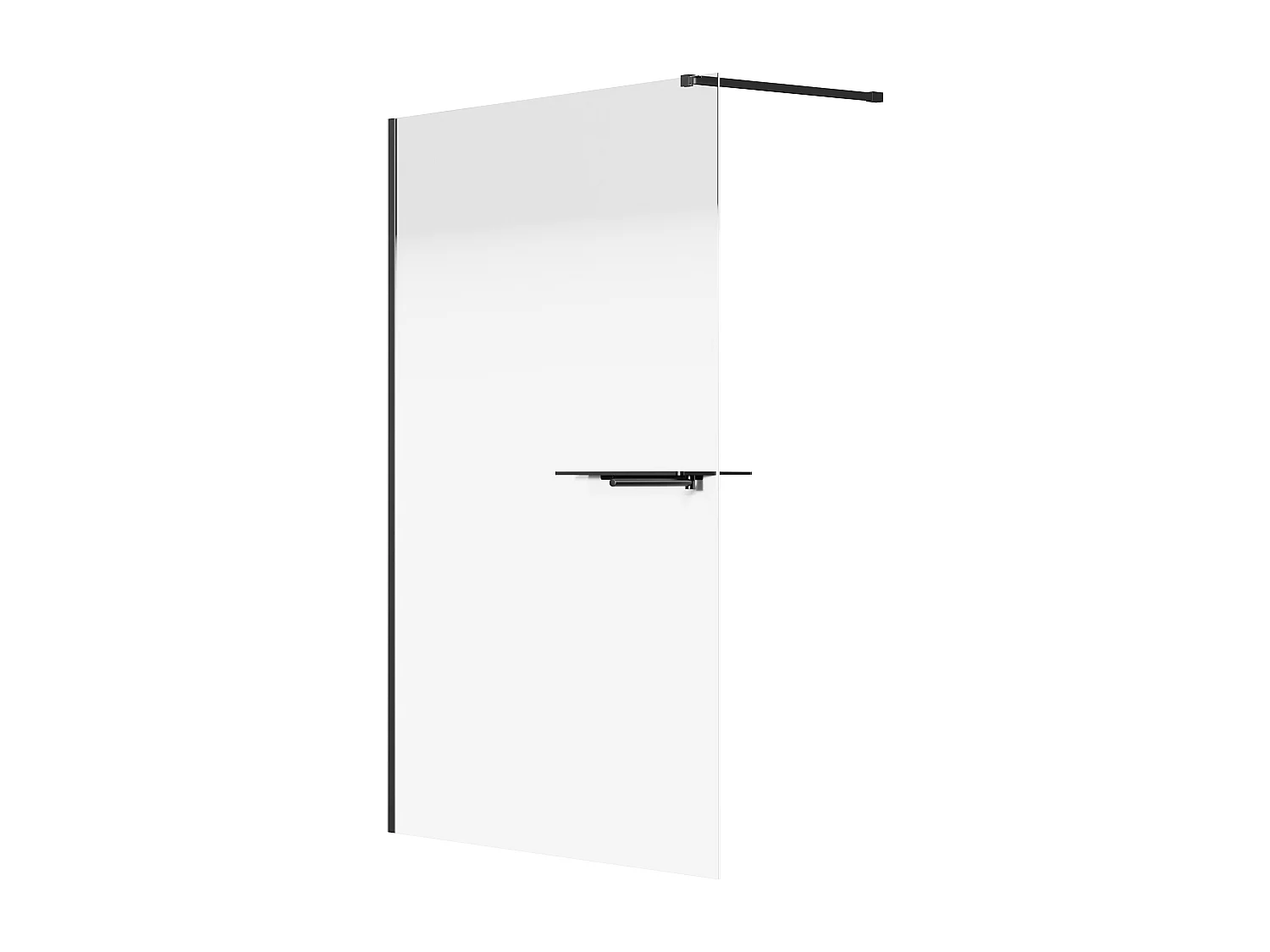 Paroi de douche à l'italienne brume avec porte serviette  et étagères - 140 x 200 cm - Noir mat - POMARO