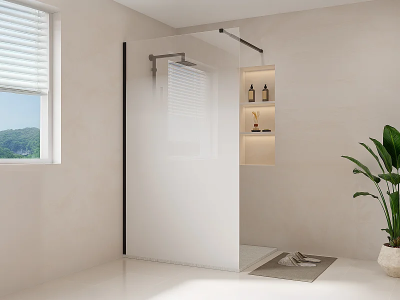 Gebogen Italiaanse douchewand mist - 120 x 200 cm - Mat zwart - POMARO