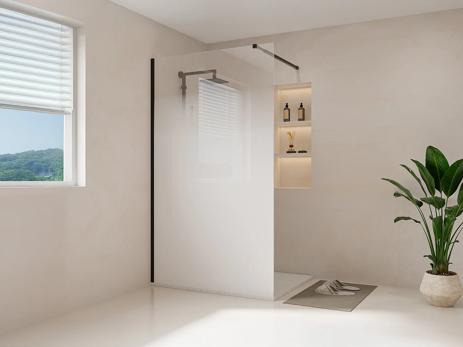 Paroi de douche à l'italienne brume - 120 x 200 cm - Noir mat - POMARO