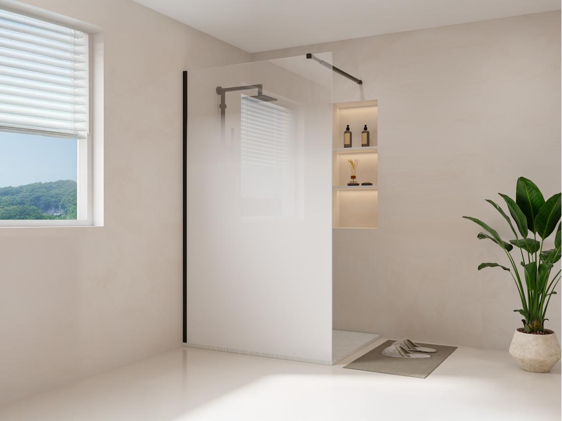 vente unique Paroi de douche à l'italienne brume - 120 x 200 cm - Noir mat - POMARO
