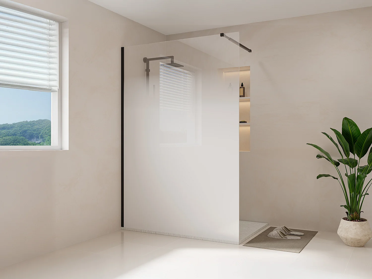 Paroi de douche à l'italienne brume - 140 x 200 cm - Noir mat - POMARO