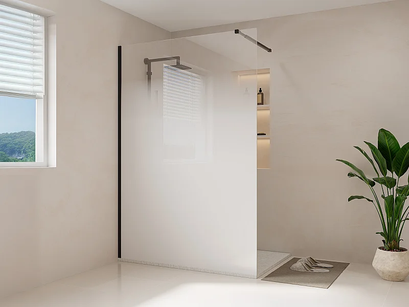 Paroi de douche à l'italienne brume - 140 x 200 cm - Noir mat - POMARO