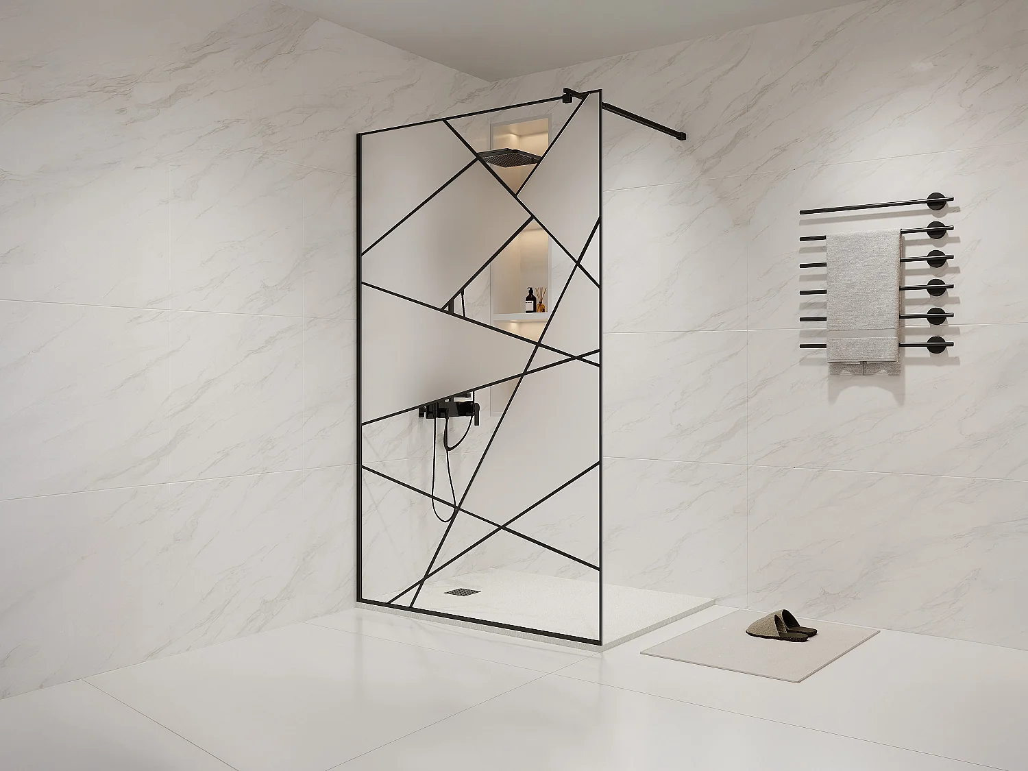 Paroi de douche à l'italienne sérigraphiée - Noir mat - 120 x 200 cm - TRISEO