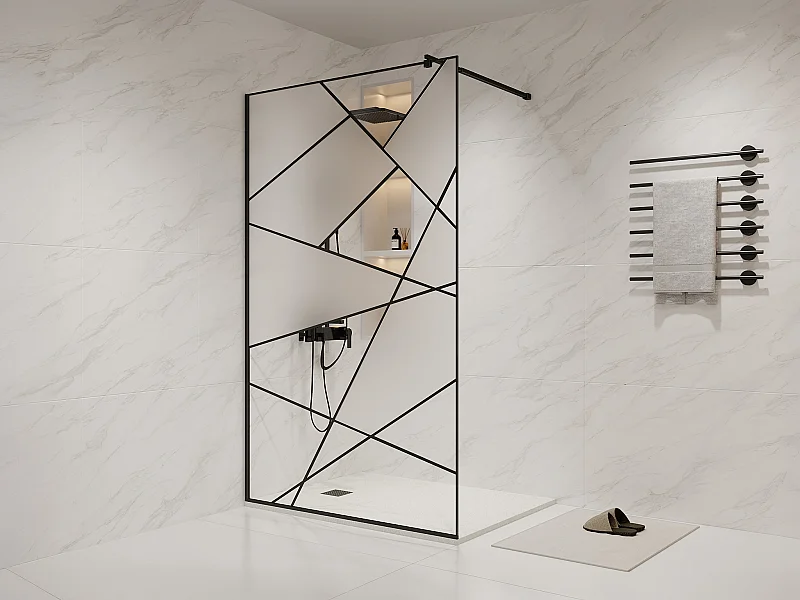 Italiaanse douchewand met grafisch effect - Mat zwart - 120 x 200 cm - TRISEO