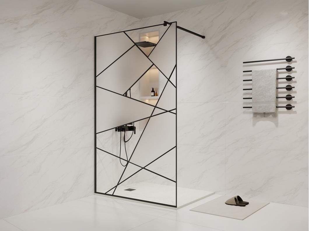 Paroi de douche à l'italienne sérigraphiée - Noir mat - 120 x 200 cm - TRISEO
