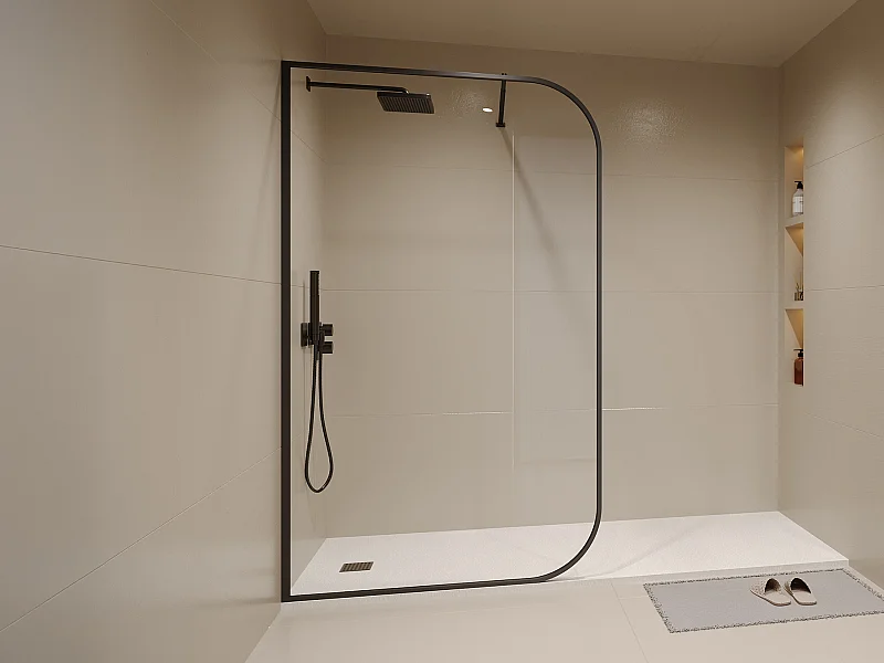 Paroi de douche à l'italienne courbée - 120 x 200 cm - Noir mat - DOUYANO