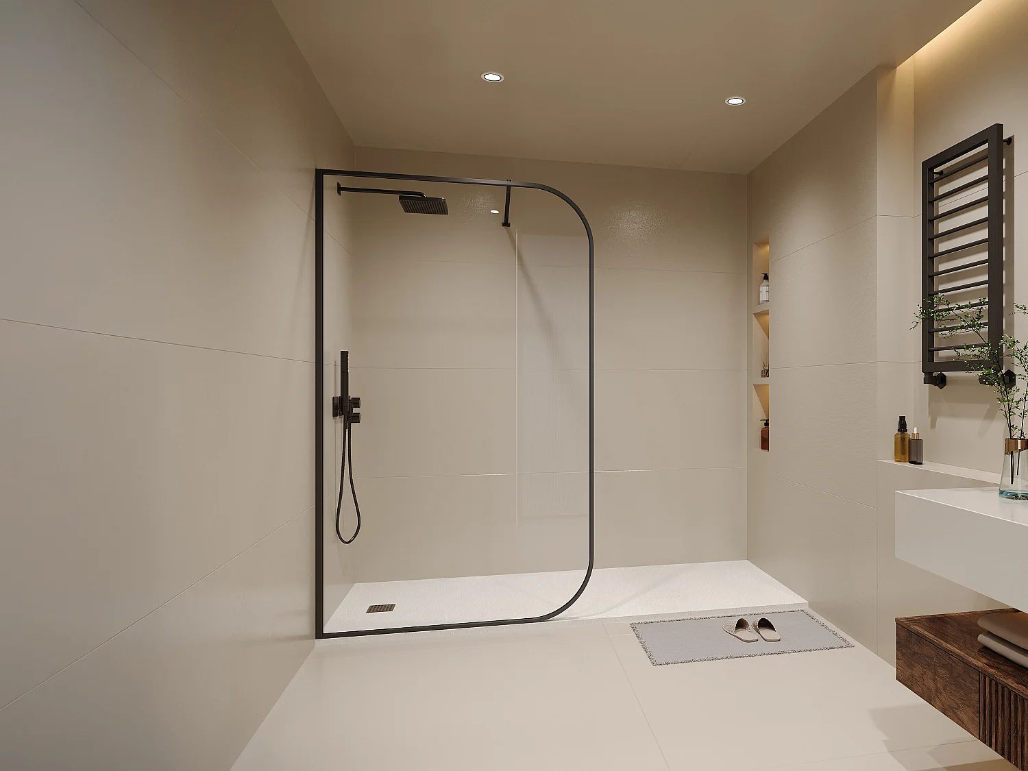 Paroi de douche à l'italienne courbée - 120 x 200 cm - Noir mat - DOUYANO