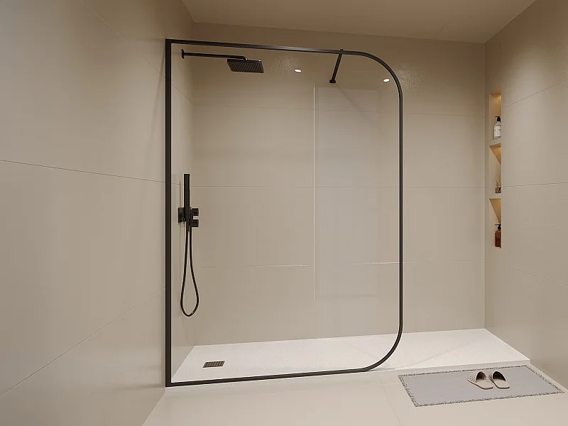 Paroi de douche à l'italienne courbée - 140 x 200 cm - Noir mat - DOUYANO