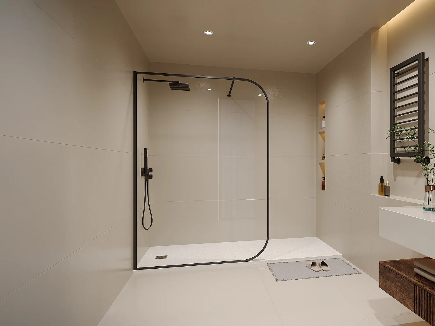 Paroi de douche à l'italienne courbée - 140 x 200 cm - Noir mat - DOUYANO