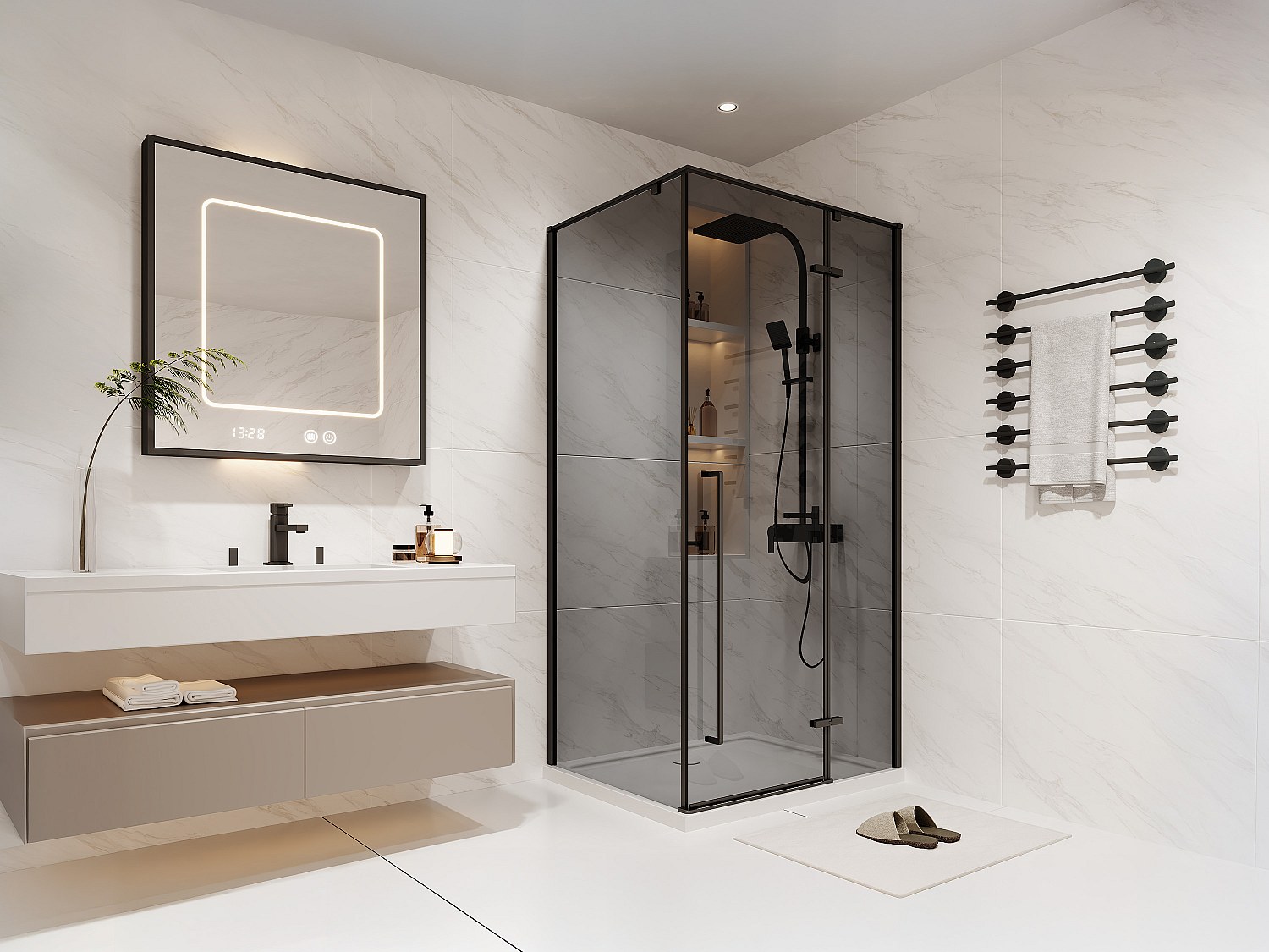 Duschwand mit Schwingtür - Rauchglas - 100 x 80 x 190 cm - Schwarz matt - T günstig online kaufen