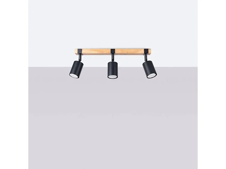 Lámparas De Techo Fager Escandinavo De Acero/Madera Natural - 3 Fuentes Luminosas - L.54 X A.17,2 Cm - Negro/Madera Natural