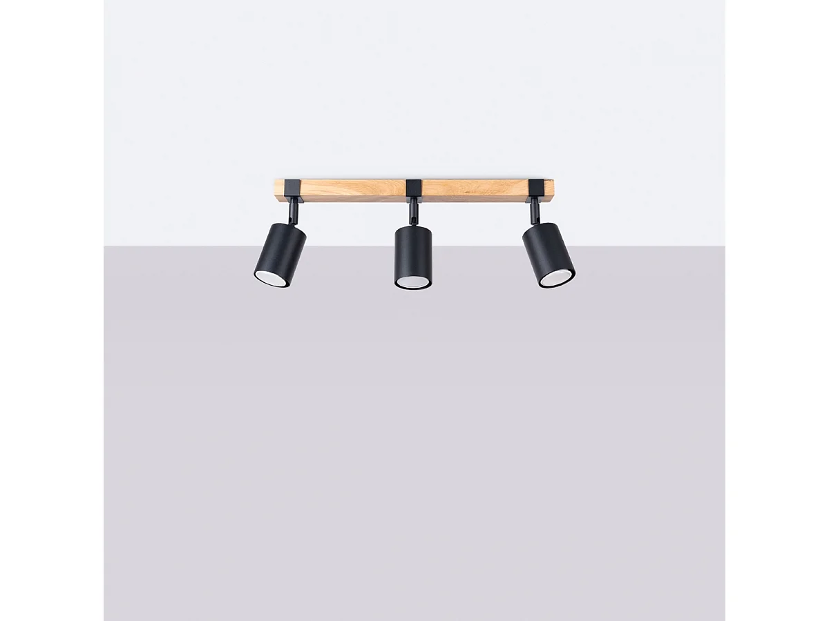 Lámparas De Techo Fager Escandinavo De Acero/Madera Natural - 3 Fuentes Luminosas - L.54 X A.17,2 Cm - Negro/Madera Natural