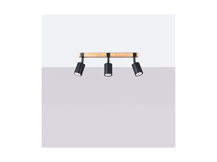 Plafonnier Fager Scandinave En Acier/Bois Naturel - 3 Sources Lumineuses - L.54 X H.17,2 Cm - Noir/Bois Naturel