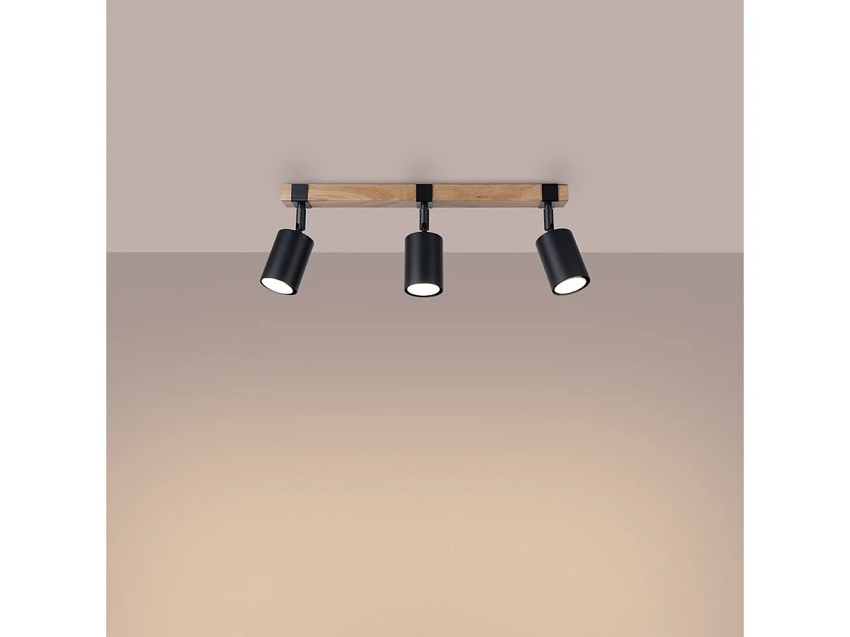 Lampade Da Soffitto Fager Scandinavo Di Acciaio/Legno Naturale - 3 Sorgenti Luminose - L.54 X A.17,2 Cm - Nero/Legno Naturale