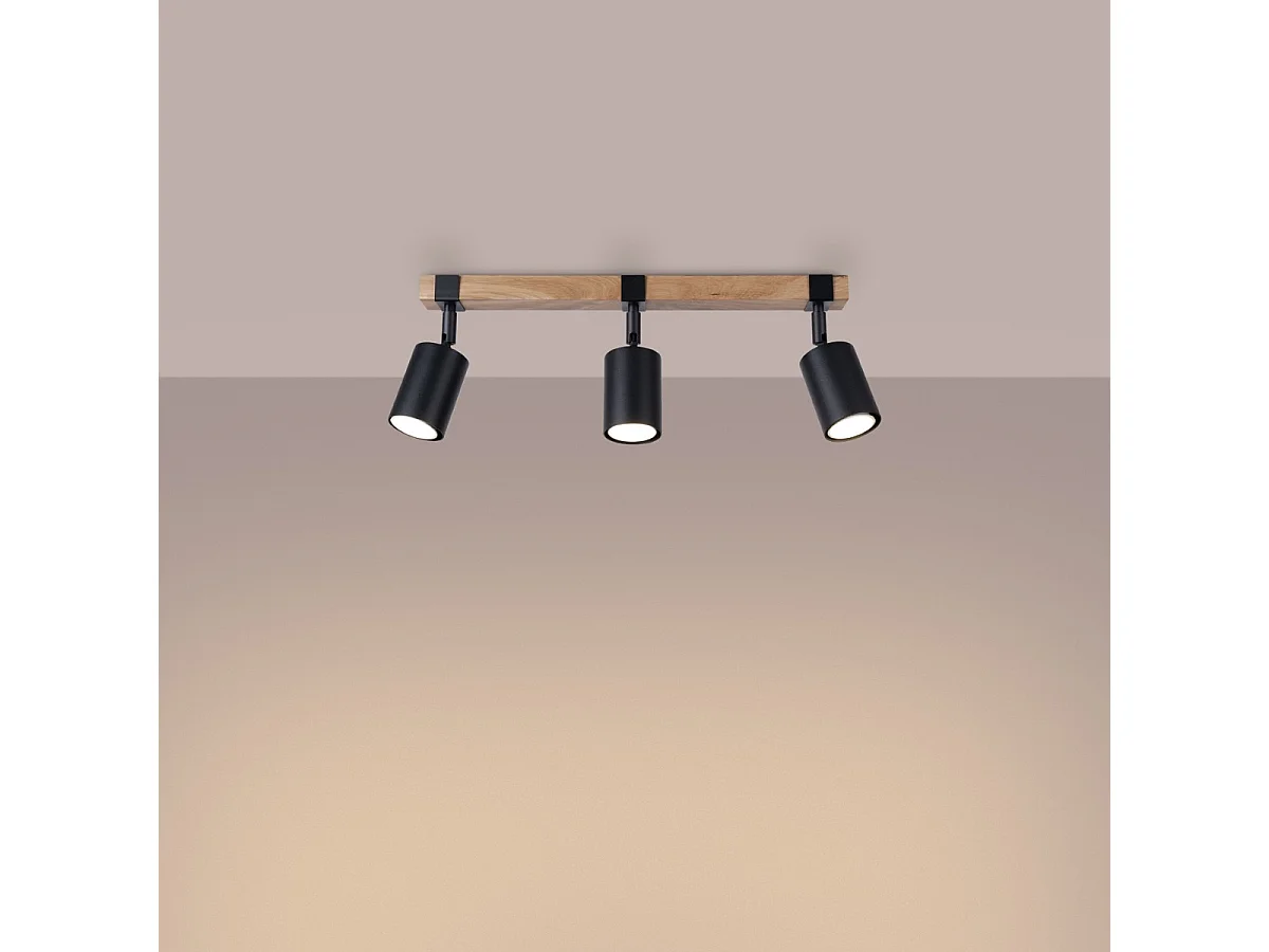 Plafondlamp FAGER Scandinavisch van  - 3 lichtbronnen - L.54 x H.17,2 cm - zwart/natuurlijk hout