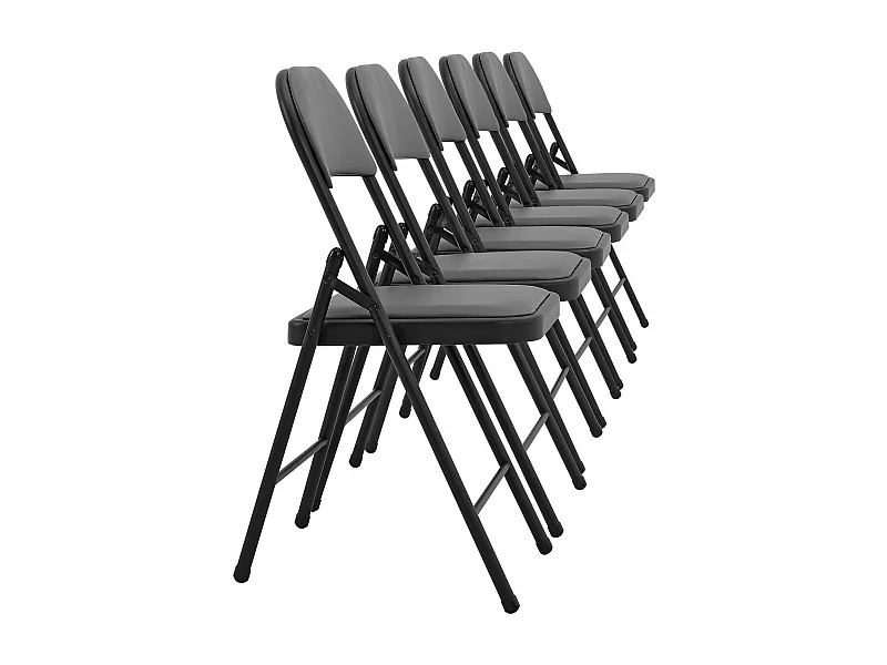 Lot de 6 chaises de bureau conférence visiteur pliable en synthétique gris et métal noir 03_0005806