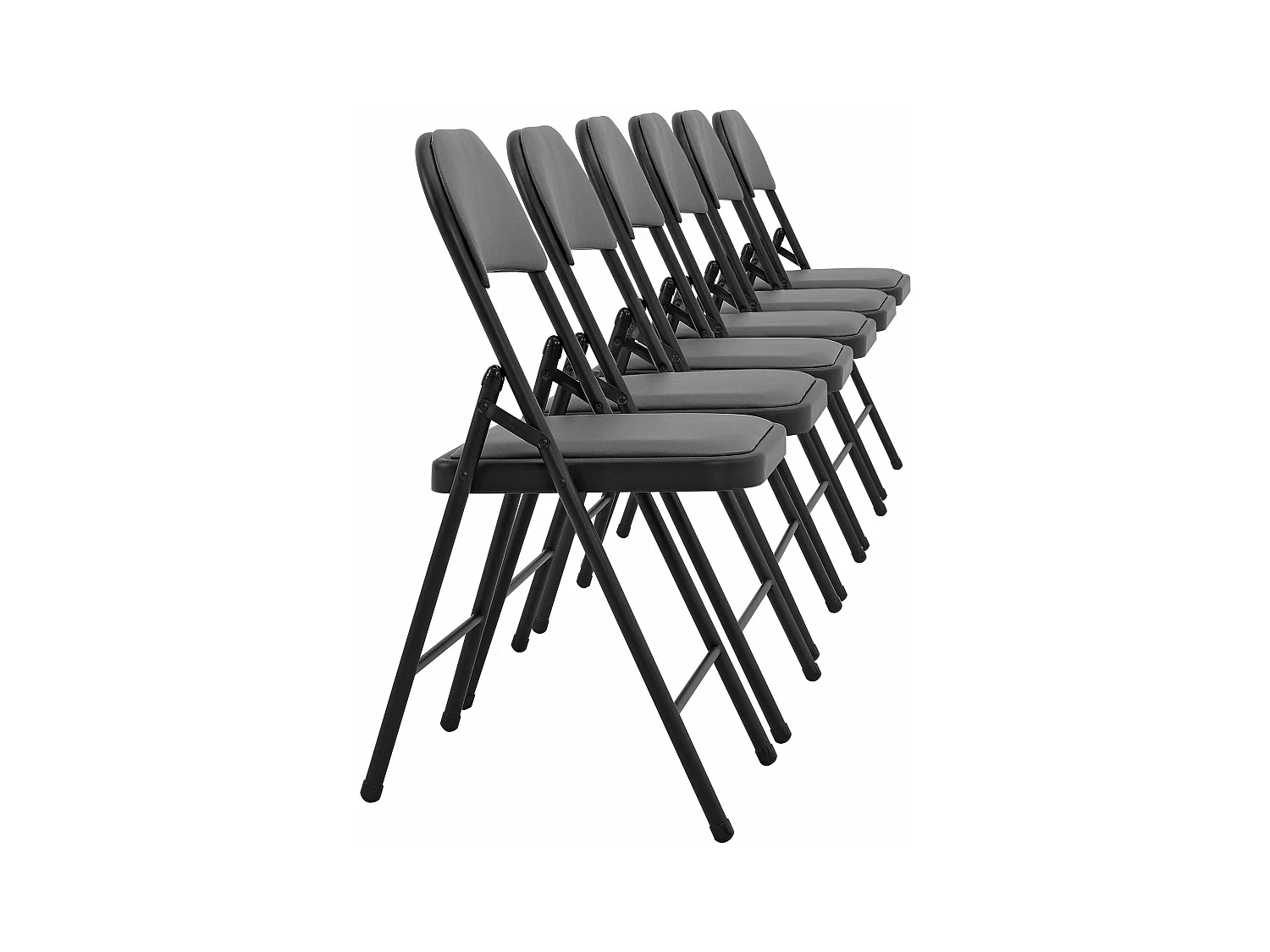 Lot de 6 chaises de bureau conférence visiteur pliable en synthétique gris et métal noir 03_0005806