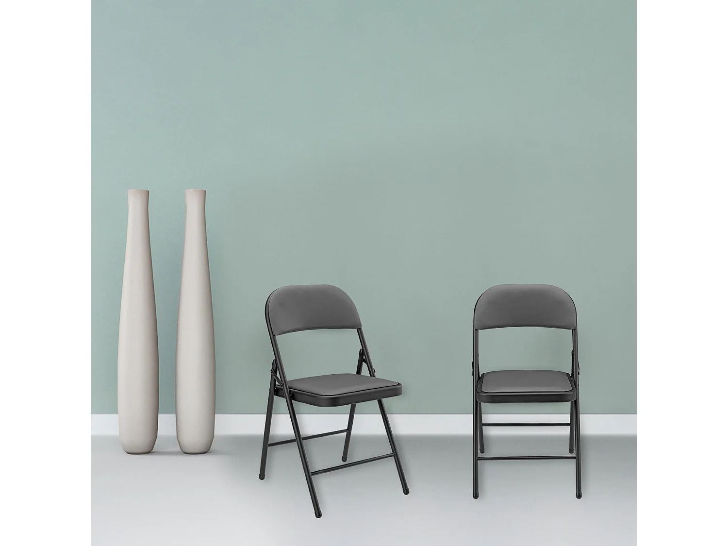 Lot de 6 chaises de bureau conférence visiteur pliable en synthétique gris et métal noir 03_0005806