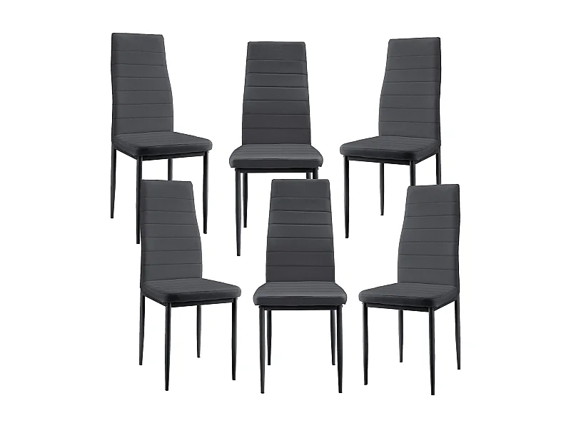 6 x Chaises de salle à manger gris foncé avec rembourrage cuir synthétique 03_0000286